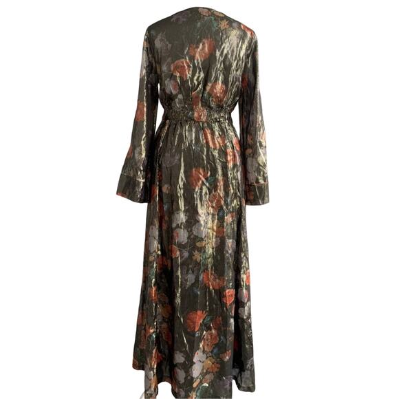 New Anthropologie Caballero Deep V-Neck Maxi Dress $248 MEDIUM Brown Motif - Picture 9 of 10